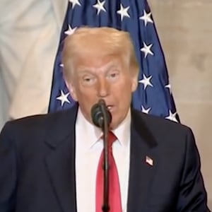 President Donald Trump speaks to the National Prayer Breakfast on February 6, 2025.