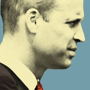 Photo illustration of princes William and Harry back to back.