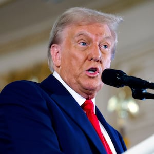 Trump speaks in the ballroom at Mar-a-Lago.