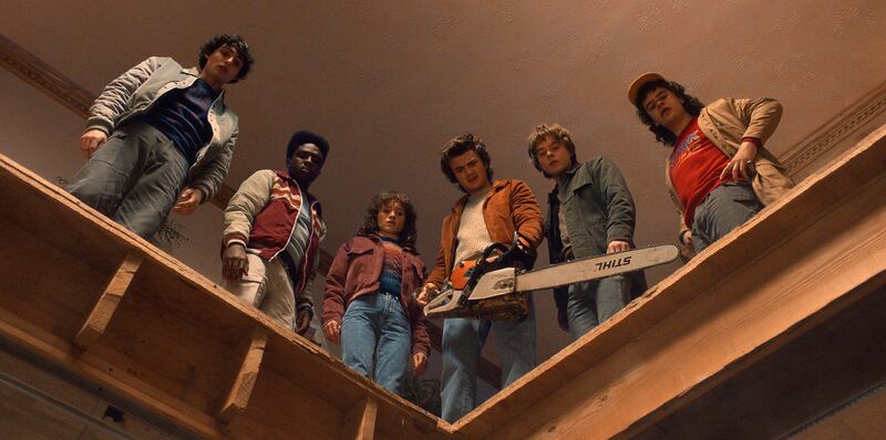 Natalia Dyer, Caleb McLaughlin, Finn Wolfhard, Charlie Heaton, Joe Keery, and Gaten Matarazzo in "Stranger Things."