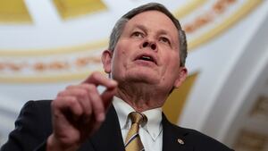 Steve Daines speaks to reporters into the U.S. Capitol.