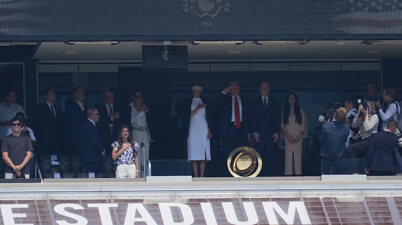 Trump and several Cabinet members watched the FIFA match from a luxury box.