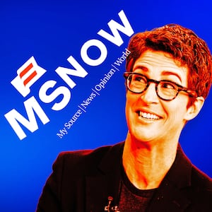 A photo illustration of Rachael Maddow and the new MSNBC, MSNOW logo.