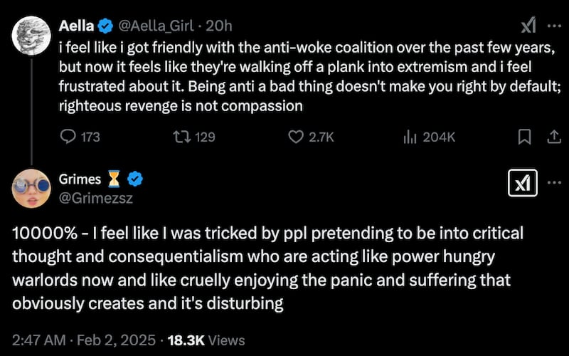 A tweet by Grimes shows her expressing regret that she was "tricked" by "power hungry warlords."