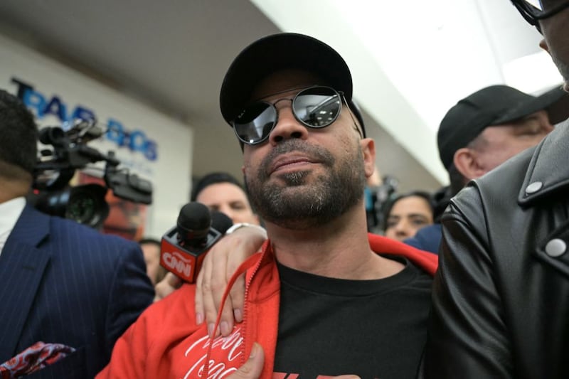 Former Proud Boys leader Enrique Tarrio arrives at Miami International Airport in Miami, Florida, on January 22, 2025.