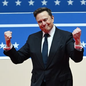 WASHINGTON, DC - JANUARY 20: Elon Musk appears at Capital One Arena where there was a live feed of the swearing in ceremony and a Presidential Parade on Monday January 20, 2025 in Washington, DC. Weather has moved Monday's inauguraton indoors. (Photo by Matt McClain/The Washington Post via Getty Images)