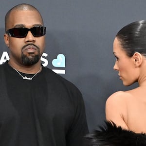 LOS ANGELES, CALIFORNIA - FEBRUARY 02: (FOR EDITORIAL USE ONLY) (EDITOR'S NOTE: Image contains nudity) Kanye West and Bianca Censori attend the 67th GRAMMY Awards at Crypto.com Arena on February 02, 2025 in Los Angeles, California. (Photo by Axelle/Bauer-Griffin/FilmMagic)