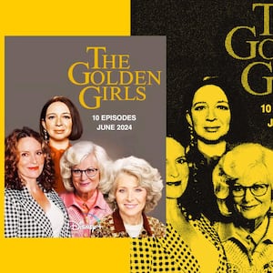 Tina Fey, Maya Rudolph, Amy Poehler, and Lisa Kudrow in a fake poster for a Golden Girls reboot.