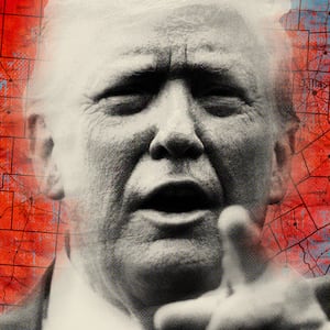 Donald Trump in front of a district map of Texas
