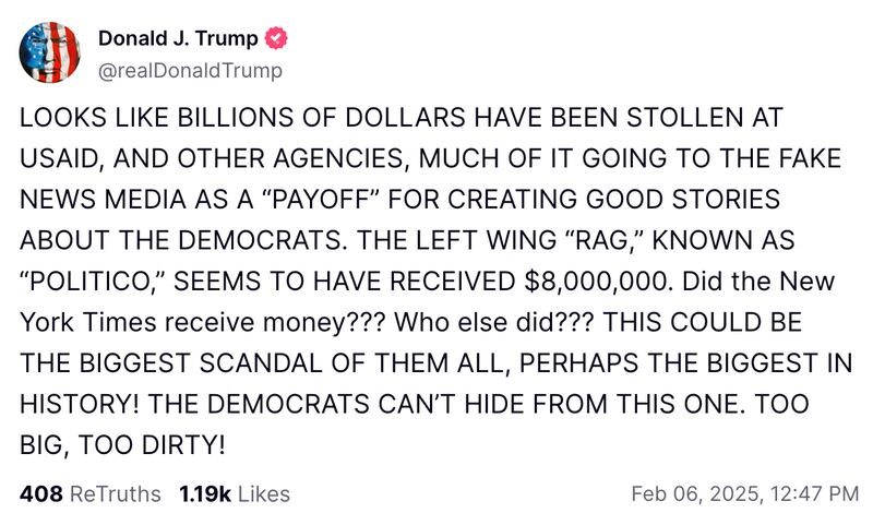 A Truth Social post by Donald Trump.