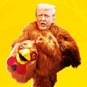 A photo illustration of President Donald Trump in a chicken costume.