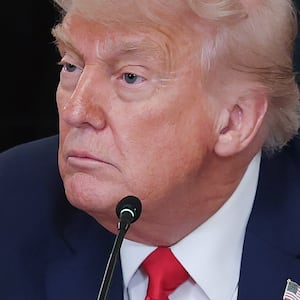 President Donald Trump answers questions from members of the press about the riots in Los Angeles on June 09, 2025 in Washington, DC.