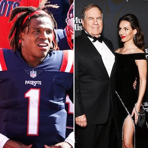 Cam Newton, Bill Belichick, and Jordon Hudson.