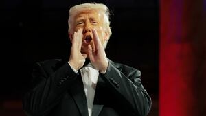 U.S. President Donald Trump arrives to speak at the National Republican Congressional Committee (NRCC) dinner at the National Building Museum on April 08, 2025 in Washington, DC.