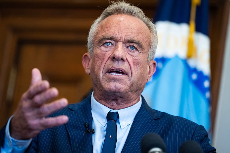 UNITED STATES - AUGUST 4: HHS Secretary Robert F. Kennedy Jr., speaks at an event where Secretary of Agriculture Brooke Rollins signed SNAP food choice waivers at the USDA Whitten Building on Monday, August 4, 2025. (Tom Williams/CQ-Roll Call, Inc via Getty Images)