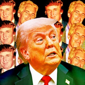 A photo illustration of President Donald Trump and archival photo of Jeffrey Epstein and Donald Trump.