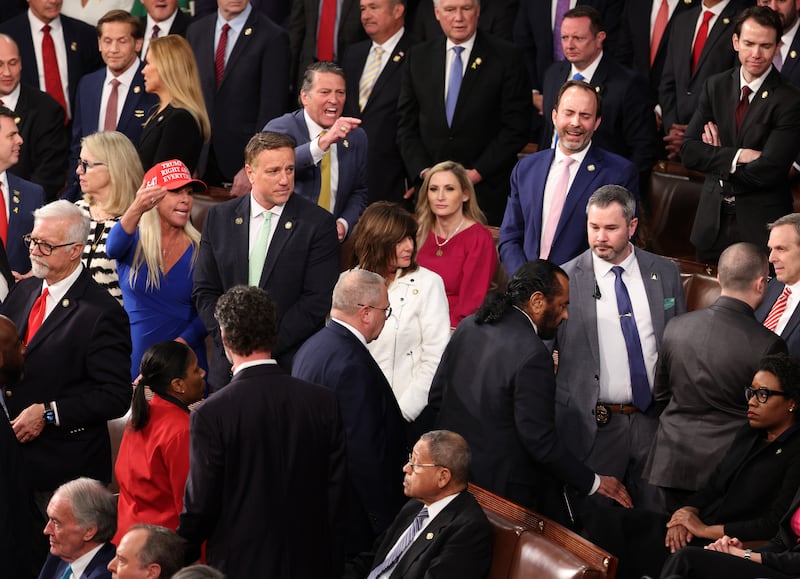 WASHINGTON, DC - MARCH 04: U.S. Rep. Al Green (D-TX) is removed from the chamber as President Donald Trump addresses a joint session of Congress at the U.S. Capitol on March 04, 2025 in Washington, DC. President Trump was expected to address Congress on his early achievements of his presidency and his upcoming legislative agenda. (Photo by Kayla Bartkowski/Getty Images)