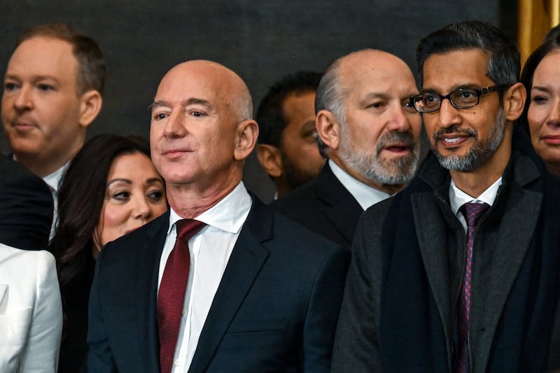 Amazon founder Jeff Bezos and Google CEO Sundar Pichai at the inauguration of Donald Trump.