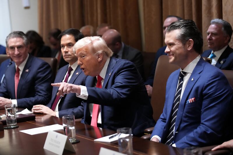 WASHINGTON, DC - FEBRUARY 26: U.S. President Donald Trump delivers remarks during a Cabinet meeting at the White House on February 26, 2025 in Washington, DC.