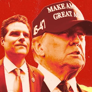 A photo illustration of Matt Gaetz and Donald Trump.