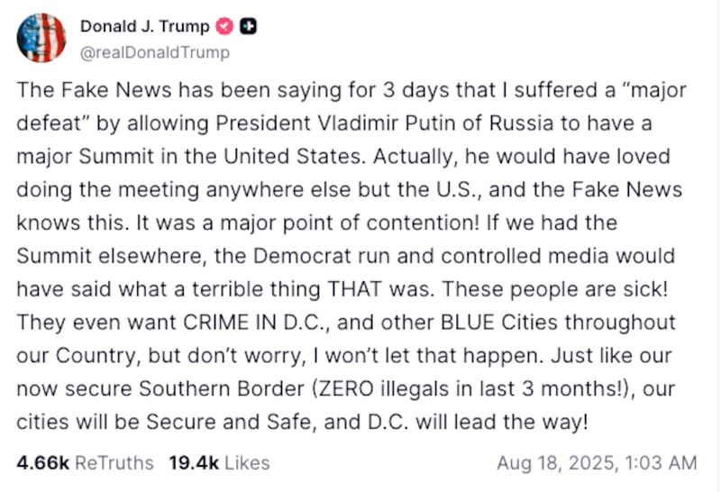 Trump post on Truth Social