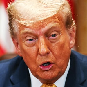President Donald Trump speaks during a cabinet meeting in the Cabinet Room of the White House in Washington, DC, on July 8, 2025.