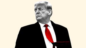 An illustration including a photo of former U.S. President Donald Trump