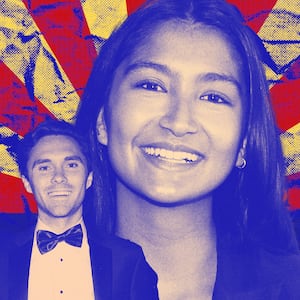 Deja Foxx and David Hogg on an adapted Arizona flag background