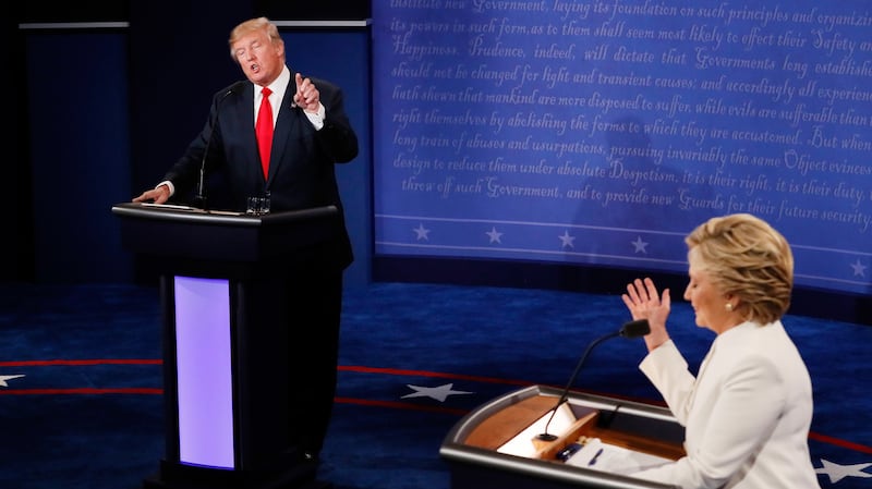 Donald Trump and Hillary Clinton during the final presidential debate in October 2016.
