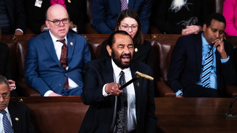 Rep. Al Green, D-Texas, heckles President Donald Trump as he delivered his address to a joint session of Congress in the House Chamber of the U.S. Capitol on Tuesday, March 4, 2025.