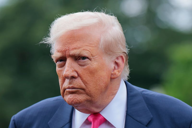 WASHINGTON, DC - JULY 15: U.S. President Donald Trump speaks to the media as he departs the White House on July 15, 2025 in Washington, DC. Trump is traveling to Pittsburgh, Pennsylvania, to speak at an artificial intelligence and energy summit.  (Photo by Anna Moneymaker/Getty Images)