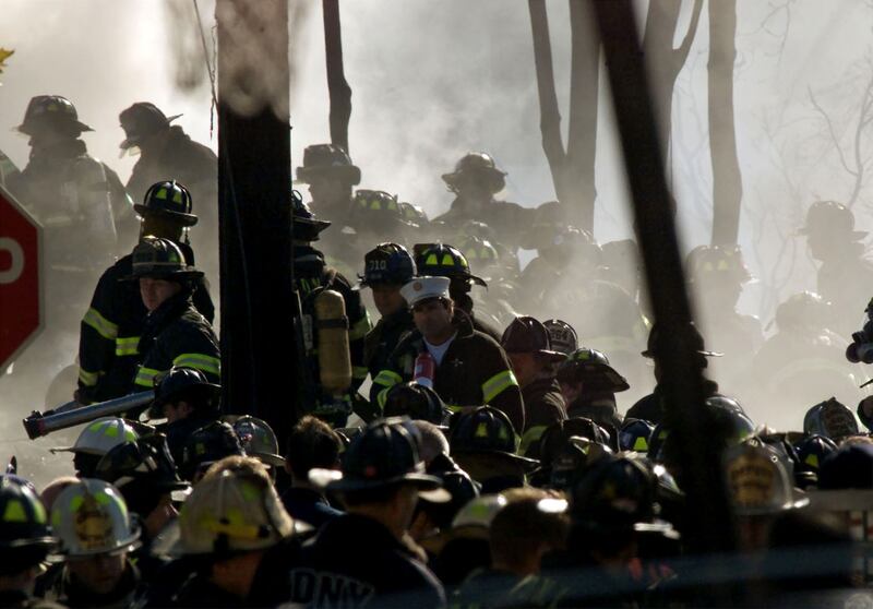 New York firefighters search through the smoking wreckage at the scene
of the crash of American Airlines flight 587 November 12, 2001 in
Queens, New York. An American Airlines flight with 255 people on board
crashed in a nosedive on Monday while taking off from John F. Kennedy
International Airport, plowing through nearby homes and sending new
fears through a city still jittery from the September 11 attacks.
REUTERS/Jim Bourg

JRB/ME