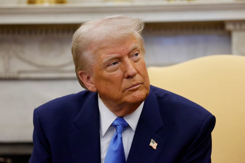 US President Donald Trump meets with French President Emmanuel Macron (out of frame) in the Oval Office of the White House in Washington, DC, on February 24, 2025.
