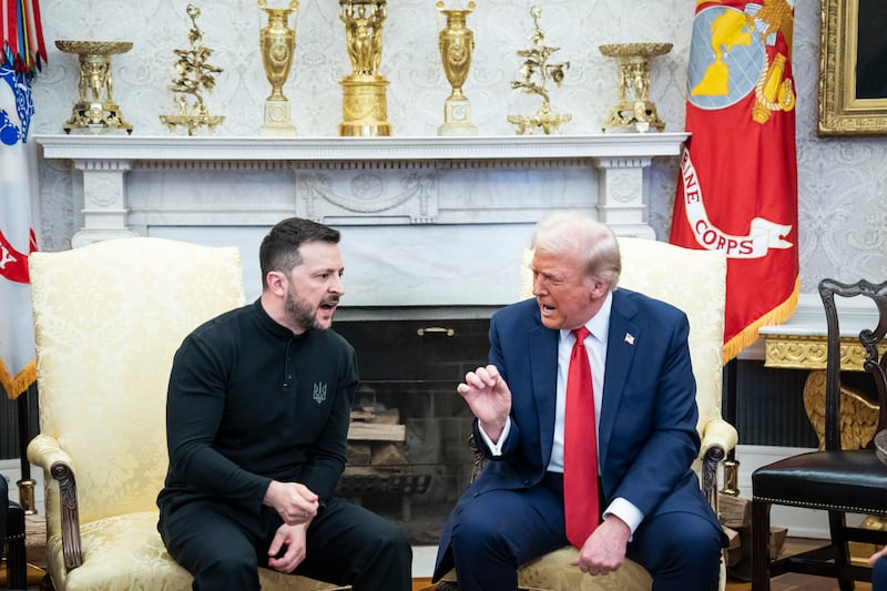 President Donald Trump clashes with Ukrainian President Volodymyr Zelenskyy during a meeting in the  White House on February 28, 2025 in Washington, D.C.