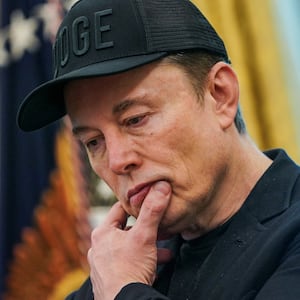 Elon Musk reacts during a press conference with U.S. President Donald Trump (not pictured), at the White House in Washington, D.C., U.S., May 30, 2025.