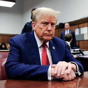 Former U.S. President Donald Trump appears in court for his trial for allegedly covering up hush money payments at Manhattan Criminal Court on April 23, 2024 in New York City.