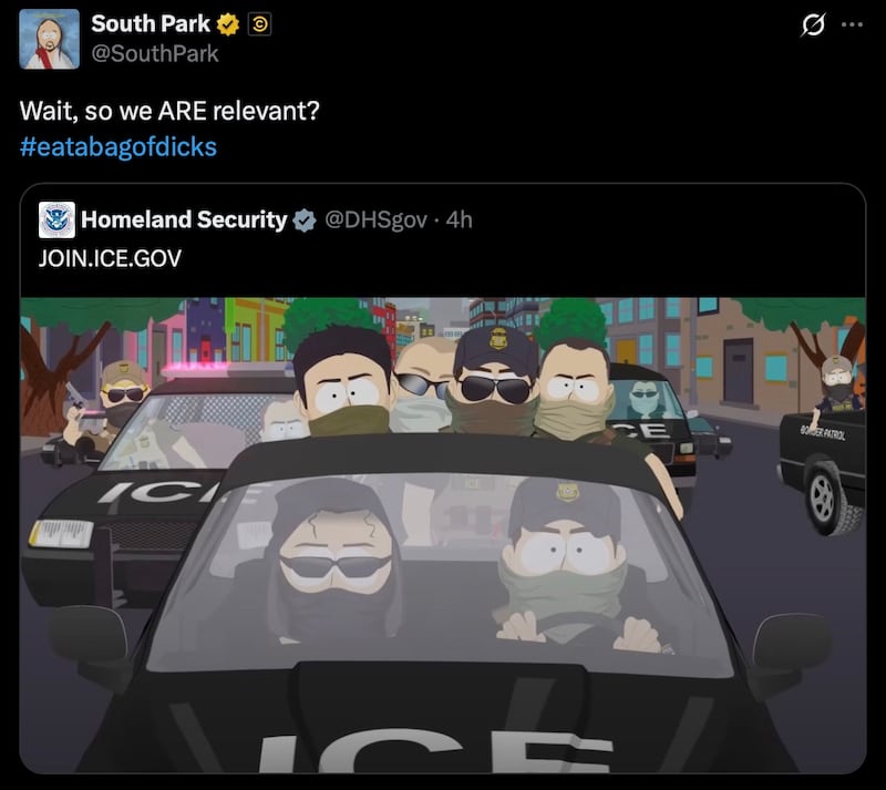 South Park reference Homeland Security on X.