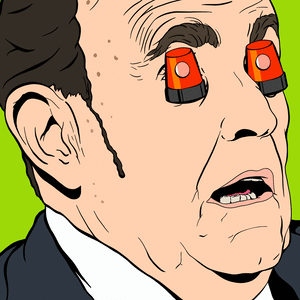 Illustration of Rudolph Giuliani with red alarm lights on his eyes
