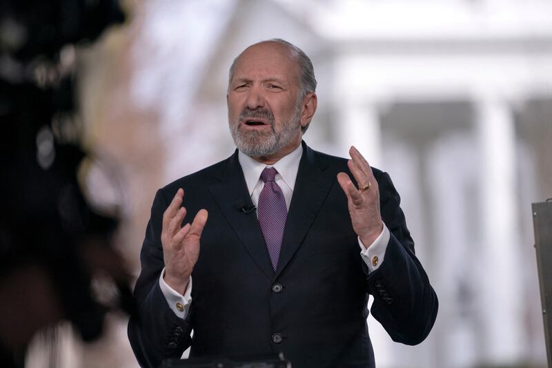 U.S. Commerce Secretary Howard Lutnick speaks to members of the media near the White House in Washington, D.C., U.S., March 13, 2025.