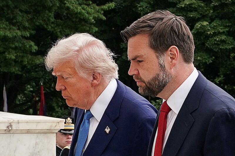 Donald Trump and JD Vance take part in ceremonies in commemoration of the Memorial Day holiday.