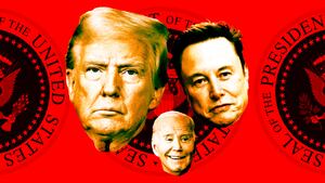A photo illustration of Donald Trump, Joe Biden, and Elon Musk.