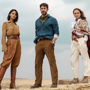 Eiza González, John Krasinski and Natalie Portman in Fountain of Youth.