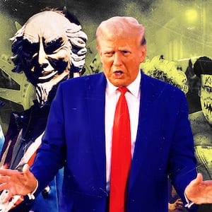A photo illustration of Donald Trump and scenes from the movie franchise The Purge.