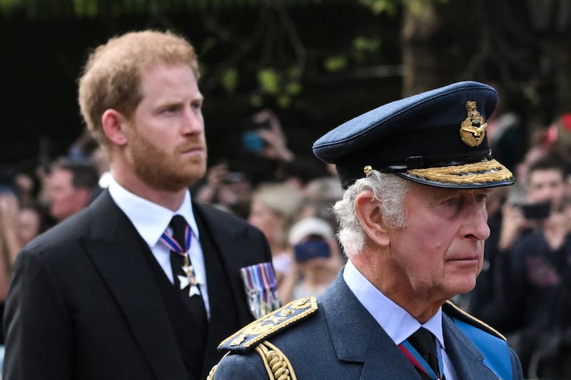 Britain's King Charles III and Prince Harry, Duke of Sussex.