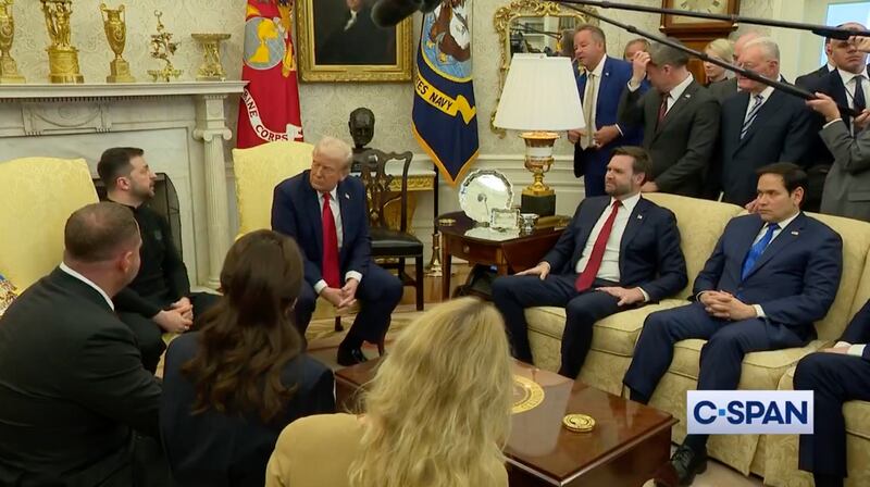 Volodymyr Zelenskyy and Trump meeting in the Oval Office