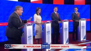Chris Christie and Vivek Ramaswamy argue at NewsNation debate.
