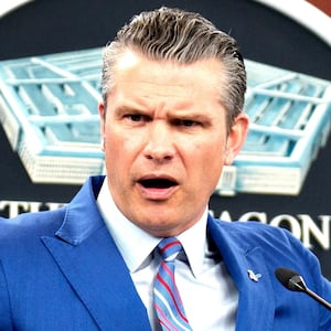 Defense Secretary Pete Hegseth (L), accompanied by Chairman of the Joint Chiefs of Staff Air Force Gen. Dan Caine (R), speaks during a news conference at the Pentagon on June 26, 2025 in Arlington, Virginia.