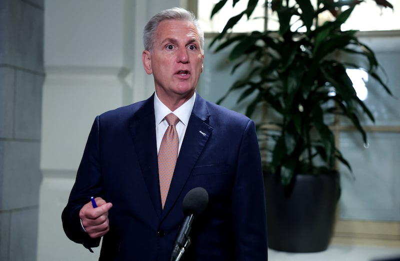 Kevin McCarthy (R-CA) speaks to the media following a Republican conference meeting on Capitol Hill.