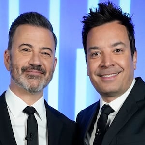 PASSWORD -- Episode 203 -- Pictured: (l-r) Jimmy Kimmel and Jimmy Fallon -- (Photo by: Evans Vestal Ward/NBC)
