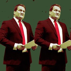 A photo illustration of Tony Bobulinski on a green background